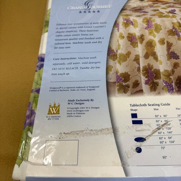 Wedgwood Grand Gourmet 60 X 84 Oval Tablecloth Table Linen Napa Grapevine Cotton - Picture 7 of 8